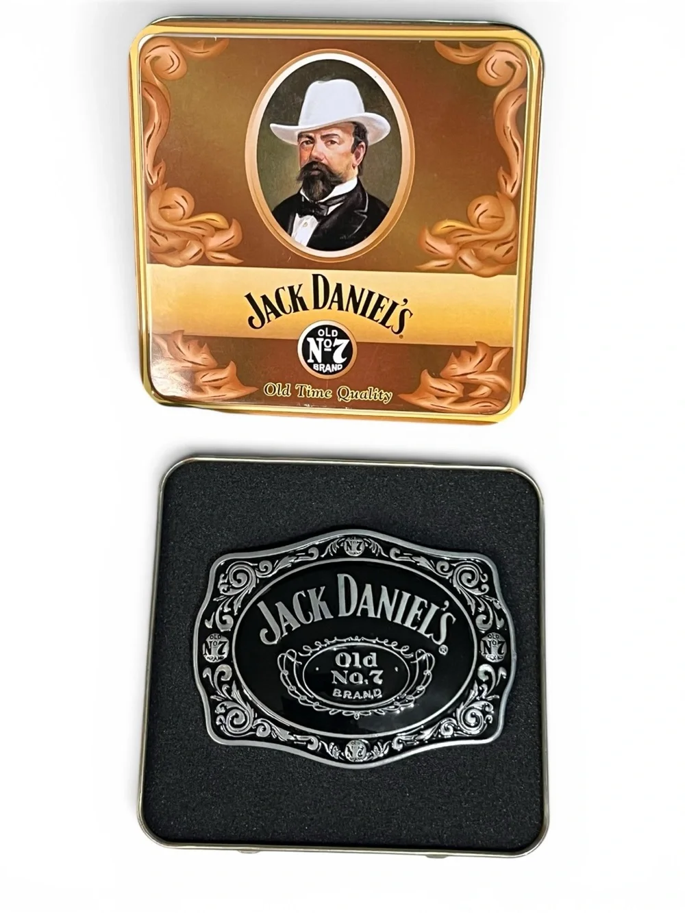 Vintage 2005 Jack Daniels Belt Buckle Series 1 Tin Box Old No 7 Black Silver Men